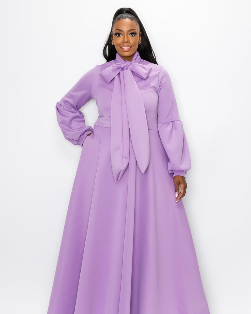 Front of a model wearing a size 1X Bella Donna Dress in Lilac by L I V D. | dia_product_style_image_id:241585